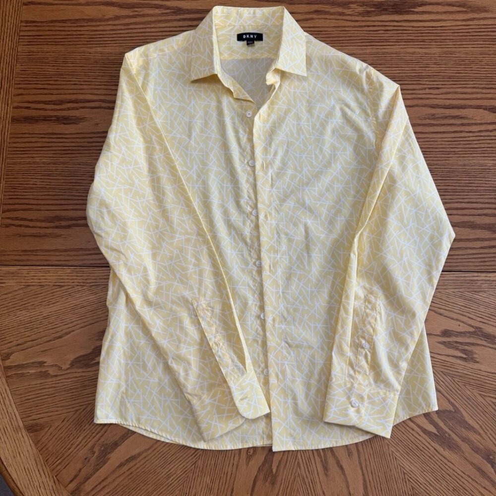 ❎SOLD❎DKNY Women Button-Down Long Sleeve Formal Yellow Spring Shirt Blouse S L